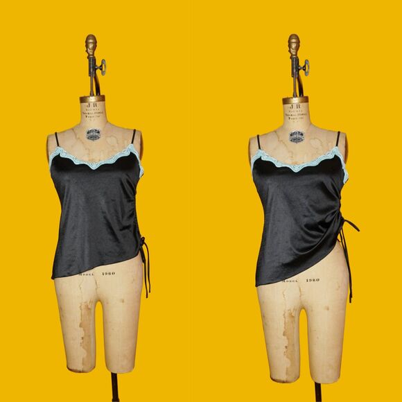 1990s-Y2K SELF ESTEEM Lace Trim Satin ASYMMETRICAL Camisole Spaghetti Strap. L - Picture 1 of 10